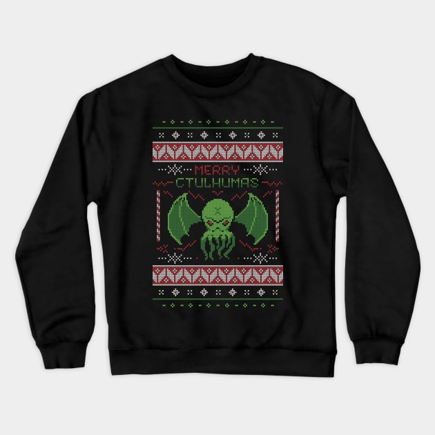 Merry Cthulhumas! Ugly Sweater Christmas Cthulhu Crewneck Sweatshirt by badsector